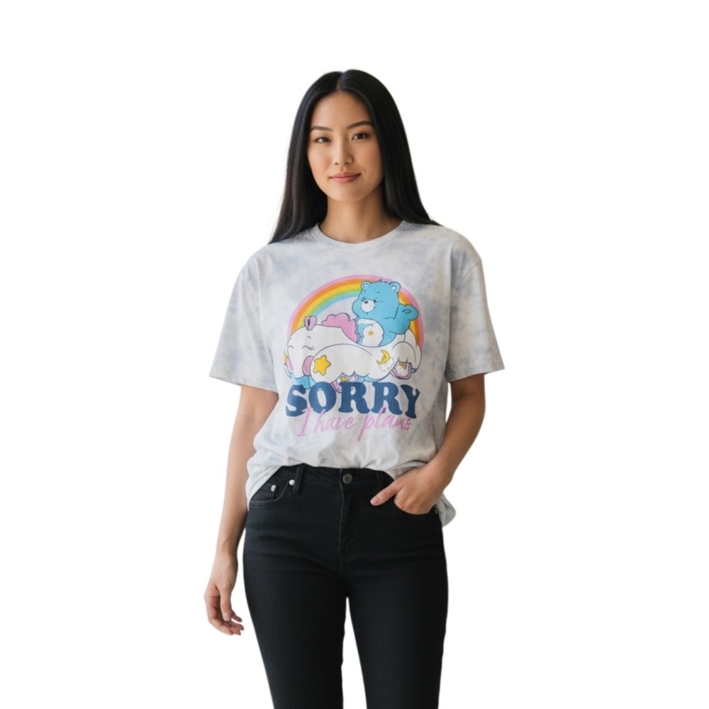 Care Bears Sorry I Have Plans Tie Dye Graphic T-Shirt Blue White XXL